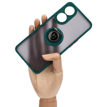 Etui z uchwytem na palec Bizon Case Hybrid Ring do Oppo Reno8 T, przydymione z ciemnozieloną ramką