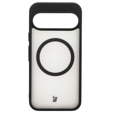 Etui z pierścieniem magnetycznym Bizon Case MatteO do Google Pixel 9/9 Pro, półprzezroczyste z czarną ramką