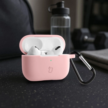Silikonowe etui z karabińczykiem Bizon Case Headphone Silicone do AirPods Pro 2, jasnoróżowe