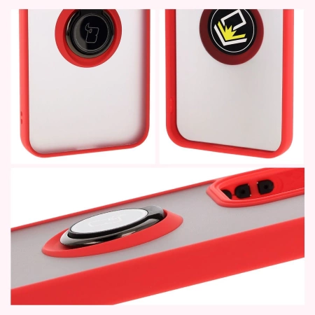 Etui z uchwytem na palec Bizon Case Hybrid Ring do Oppo Reno13, przydymione z czerwoną ramką