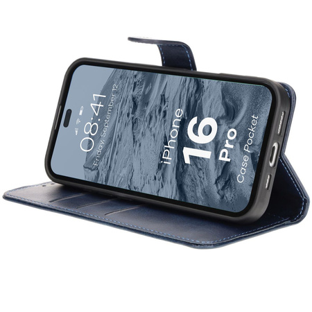 Etui z klapką Bizon Case Pocket do iPhone 16 Pro, granatowe