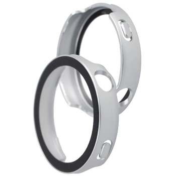 Etui ze szkłem do zegarka Bizon Case Watch Adamo do Huawei Watch GT6 41 mm, satynowo srebrne