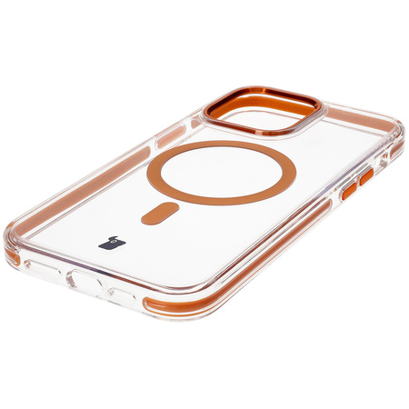 Etui z pierścieniem magnetycznym Bizon Case Marco do iPhone 14 Pro Max, przezroczyste z pomarańczową ramką