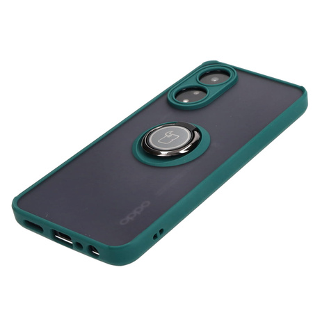 Etui z uchwytem na palec Bizon Case Hybrid Ring do Oppo A78 4G, przydymione z ciemnozieloną ramką