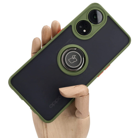 Etui z uchwytem na palec Bizon Case Hybrid Ring do Oppo Reno8 T, przydymione z zieloną ramką