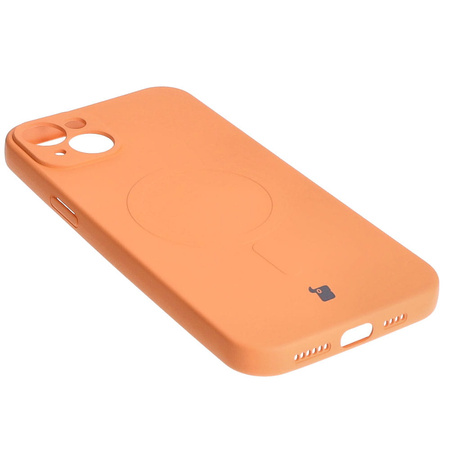 Etui silikonowe z pierścieniem magnetycznym Bizon Case Silicone Magnetic do iPhone 15 Plus, marchewkowe