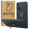 Etui z uchwytem na palec Bizon Case Hybrid Ring do Realme C55, przydymione z ciemnozieloną ramką