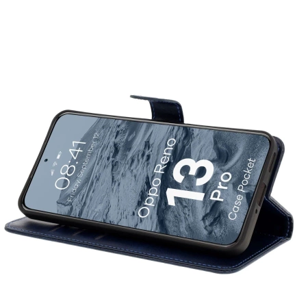 Etui z klapką Bizon Case Pocket do Oppo Reno13 Pro, granatowe
