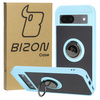 Etui z uchwytem na palec Bizon Case Hybrid Ring do Google Pixel 8a, przydymione z jasnoniebieską ramką