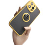 Etui z uchwytem na palec Bizon Case Hybrid Ring do iPhone 14 Pro Max, przydymione z żółtą ramką