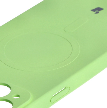Etui silikonowe z pierścieniem magnetycznym Bizon Case Silicone Magnetic do iPhone 15 Plus, jasnozielone