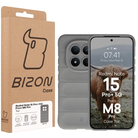 Pancerne etui Bizon Case Tur do Xiaomi Redmi Note 15 Pro Plus 5G / POCO M8 Pro 5G, jasnoszare