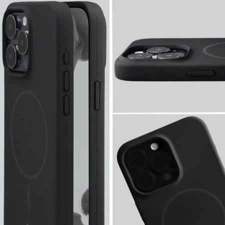 Silikonowe etui z pierścieniem magnetycznym Bizon Soft Case Magnetic do iPhone 15 Pro Max, czarne